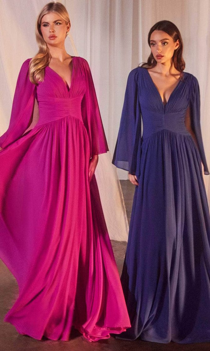 V-Neck Chiffon Capelet Prom Dress