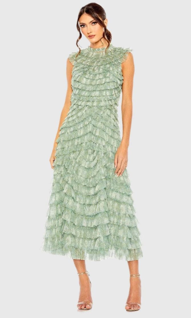 Floral Ruffle High Mock Neck Prom Gown