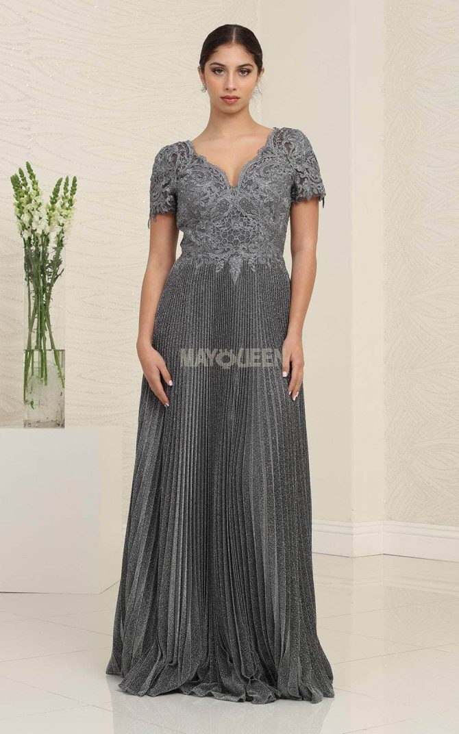 - Modest Scallop Pleated A-Line Gown - Image 2