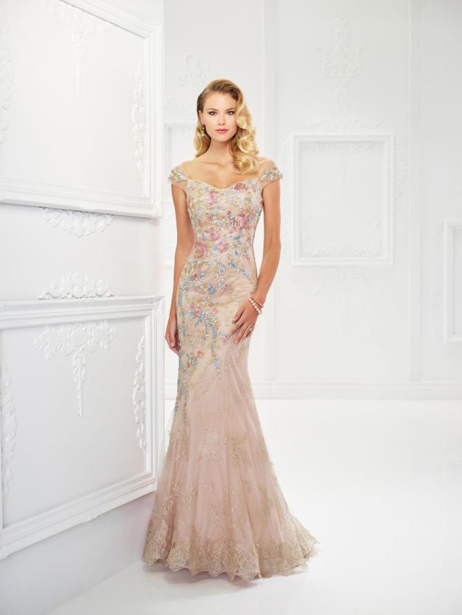 118966 Floral Embroidered Lace and Tulle Gown