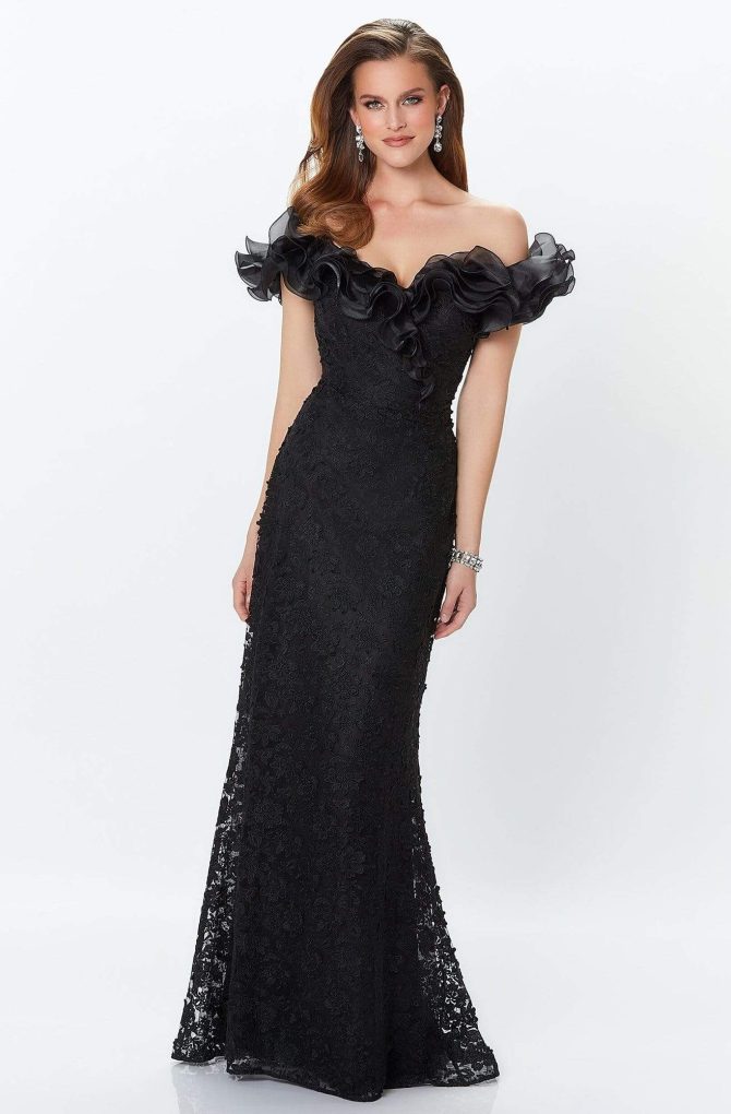 119931 Ruffled Off-Shoulder Gown