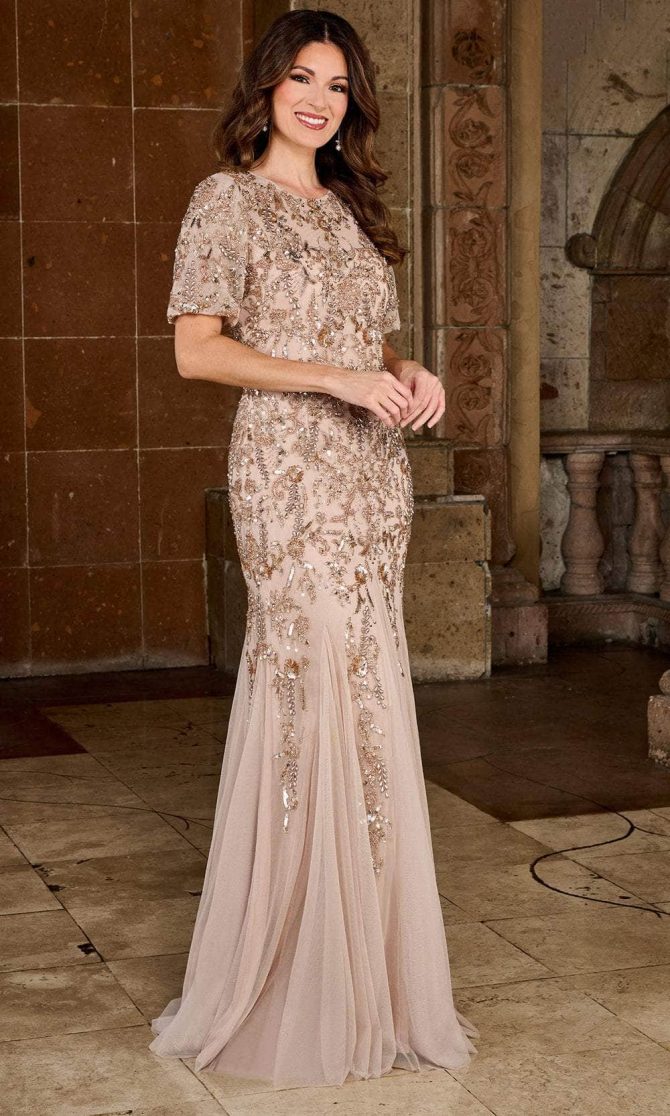 Beaded Jewel Neck Evening Dress - Image 3