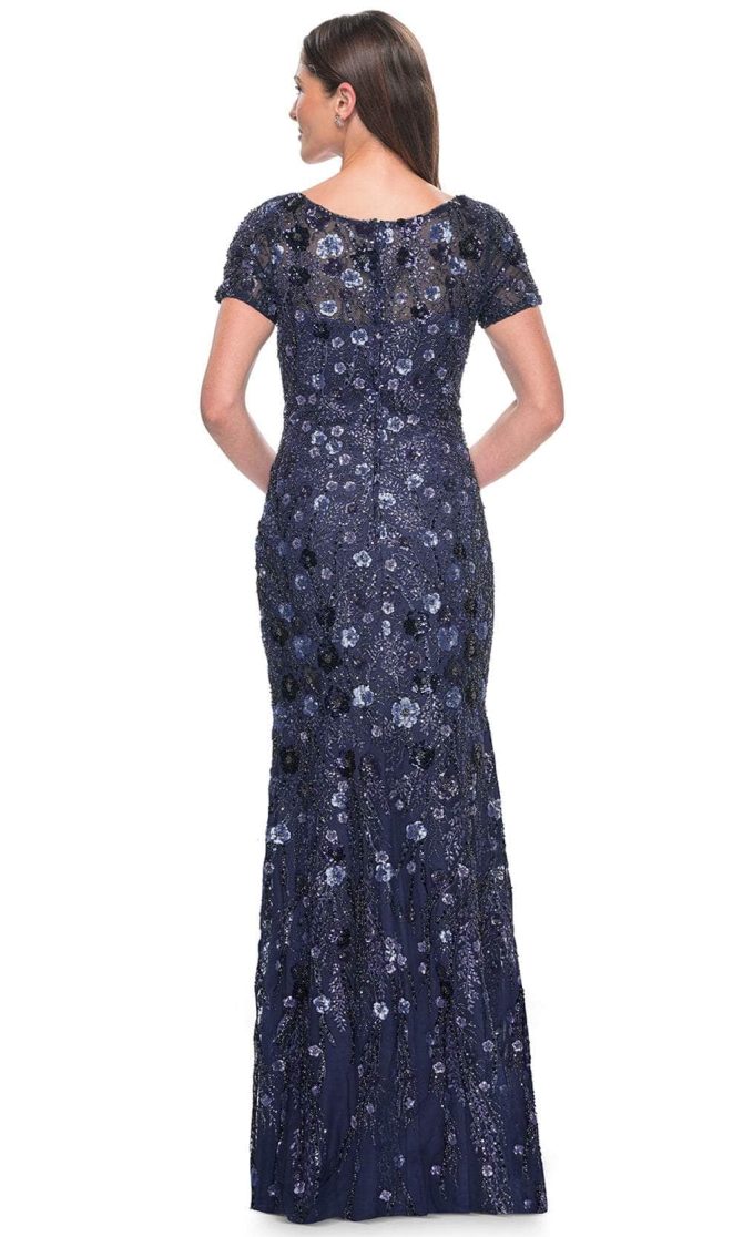 V-Neck Sparkling Floral Embellished Evening Dress - Image 2