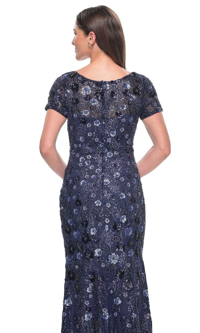 V-Neck Sparkling Floral Embellished Evening Dress - Image 4